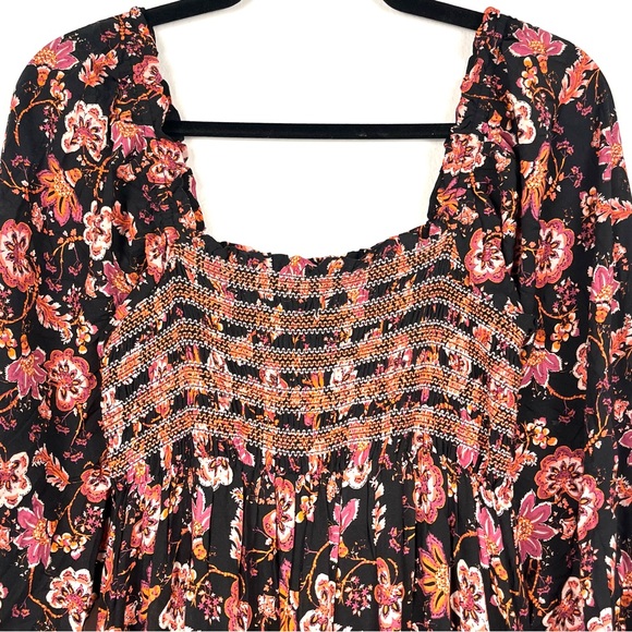 Free People Small Sweet Escape Smocked Black Floral Long Sleeve Boho Maxi Dress - Picture 3 of 6